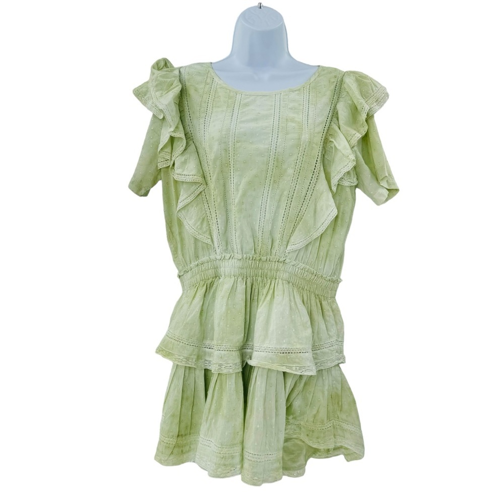 LoveShackFancy Natasha Green Lace Embroidered Tiered Ruffle Mini Dress Size L - Picture 5 of 12